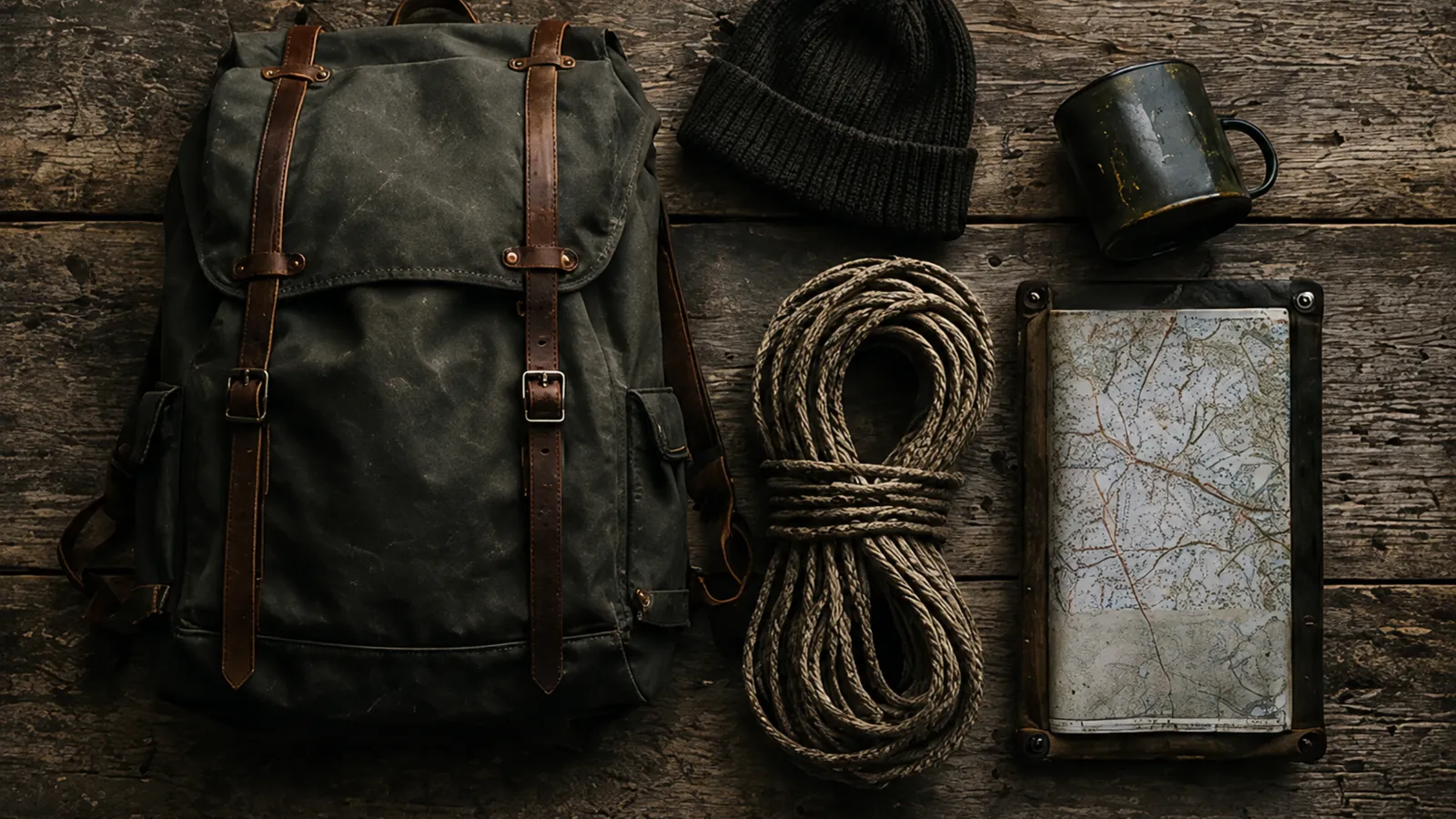 Trail essentials laid out flat