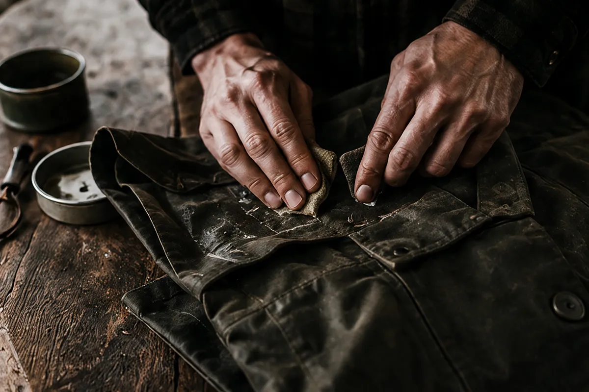 Re-waxing a canvas jacket